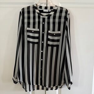 Bisou Bisou Monochrome Striped Button Down Shirt